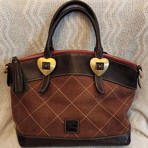 DOONEY & BOURKE Brown Quilted Leather Heart Hardware Handbag (No Long Strap)